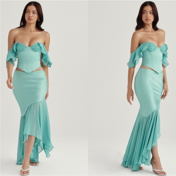 House of CB Set 'Isabella' & 'Lila' Jade Ruffle Sleeve Maxi Skirt Set NWOT - Picture 7 of 14